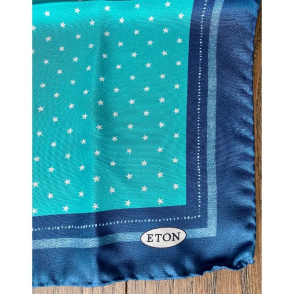 Eton Pocket Square Blue 13" 100% Silk - Picture 5 of 5